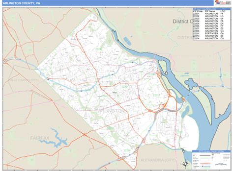 Arlington County, Virginia Zip Code Wall Map | Maps.com.com