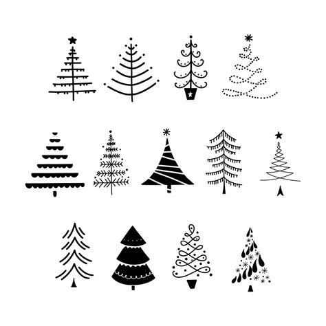 Doodle Christmas trees set 13129877 Vector Art at Vecteezy