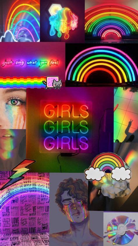 Neon Rainbow Aesthetic Wallpaper Collage - canvas-nexus