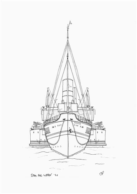 Set of 3, Waverley Paddle Steamer Sketch, 'doon the Watter', Framed Print, 30x42cm Frame in ...