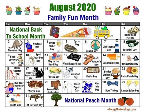 National Food Days 2021 Printable August 2021 | National day calendar, National holiday calendar ...