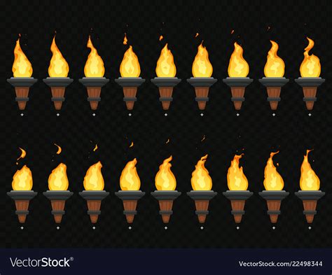 Torch fire animation burning cresset flames Vector Image