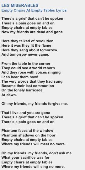 empty chairs at empty tables lyrics | Les miserables, Theatre life, Lyrics