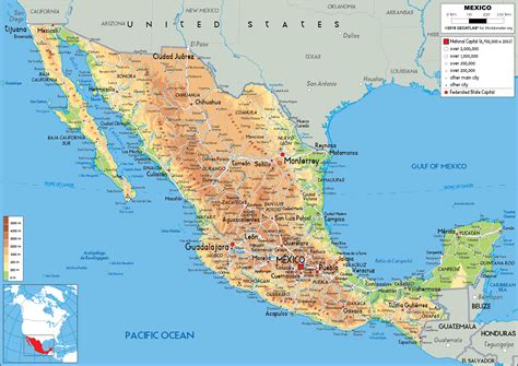 Large size Physical Map of Mexico - Worldometer