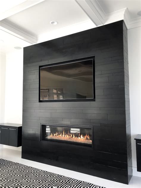 Ebony Planc Large Format Tile Modern Fireplace | Fireplace modern ...