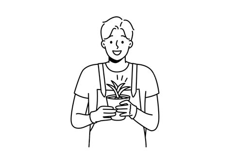 Smiling Man Gardener Holding Plant Adult Life Drawing Vector, Adult, Life, Drawing PNG and ...