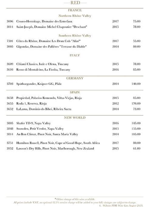 Menu at Wiltons Restaurant, London