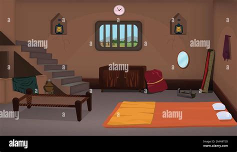 Village room inside cartoon background vector, Poor house room interior ...