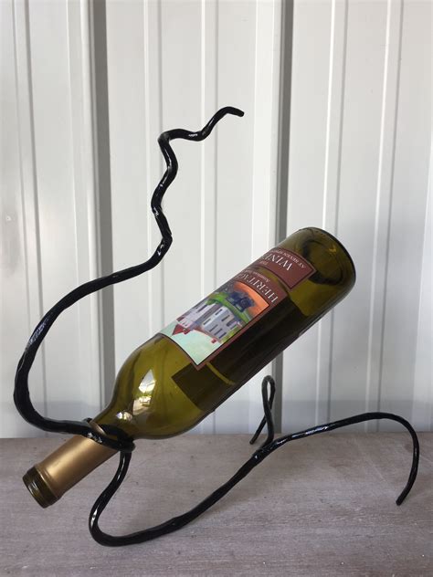 Metal Wine Bottle Holder, Blacksmith - 6th Anniversary Gift of Iron, Wine Bottle Decor, Wine ...