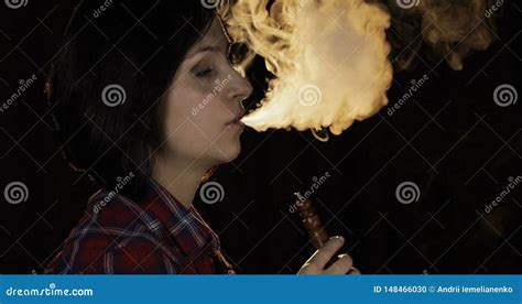 Beautiful, Young Woman Smoking Hookah. Attractive Girl Smoking Flavored Tobacco Stock Photo ...