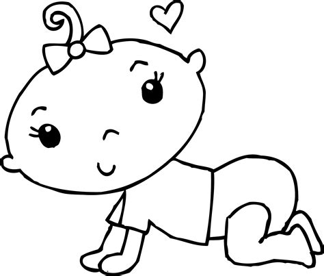 Cute Baby Girl Coloring Page - Free Clip Art