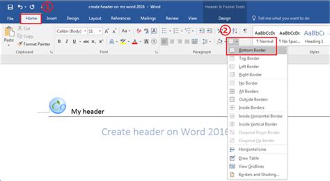 3 Ways to create header on MS Word 2016 document and add border line to header