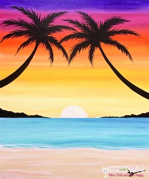 Palms By The Beach | Sunset canvas painting, Beach canvas paintings, Sunset painting