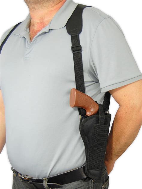 Vertical Shoulder Holster with Speed-loader Pouch for 4-5" .38 .357 .41 Revolvers - Barsony Holsters