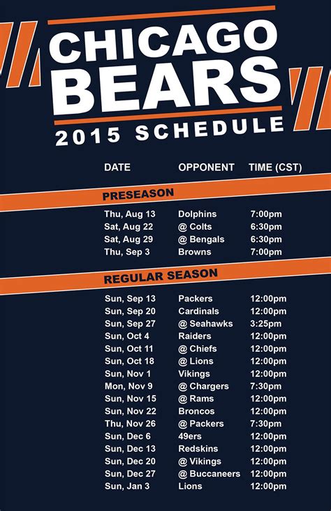 Chicago Bears 2015 Schedule Chicago Bears, Seahawks, Cardinals ...