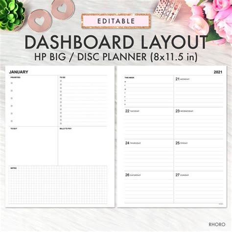 EDITABLE Big Happy Planner Dashboard Layout Printable Insert | Etsy Printable Planner Pages ...