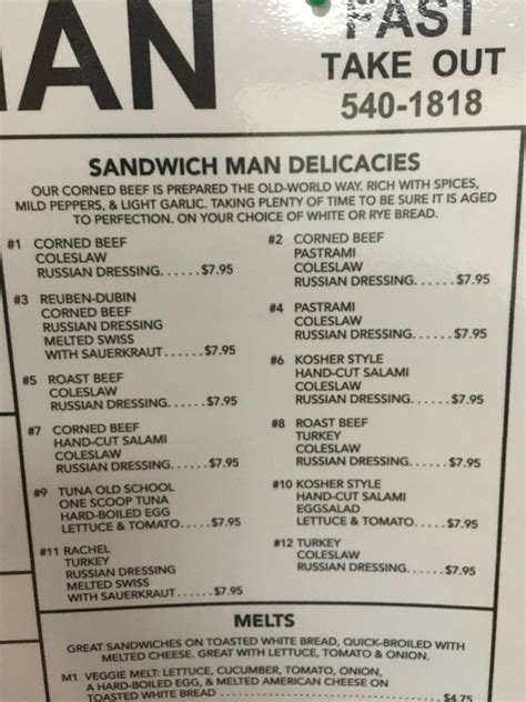 Menu at Sandwich Man restaurant, Paxtonia, Allentown Blvd