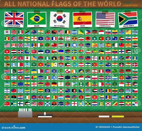 All National Flags of the World on Realistic Green Color Chalkboard ...