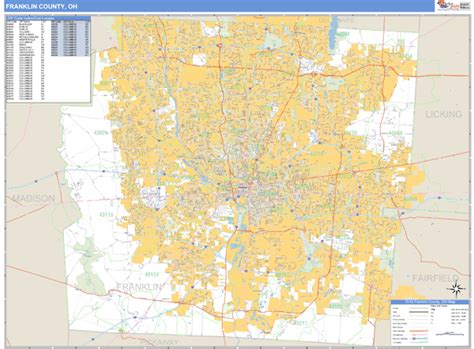 Franklin County, Ohio Zip Code Wall Map | Maps.com.com