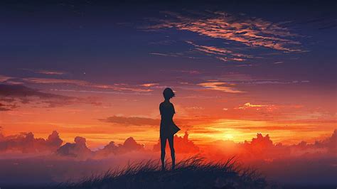 HD wallpaper: island, anime, sunset, anime girls, holding hands ...