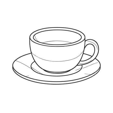 White Teacup And Saucer With Black Outline Drawn Sketch Drawing Vector, Cup Plate Drawing, Cup ...