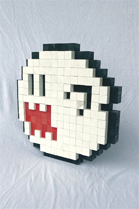 8-bit Mario Ghost boo Wooden Pixel Fan Art - Etsy