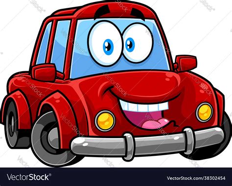 Happy red car cartoon character Royalty Free Vector Image