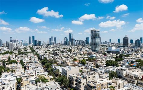 Aerial View of Tel Aviv City with Modern Skylines Against the Blue Sky in the Downtown of Tel ...