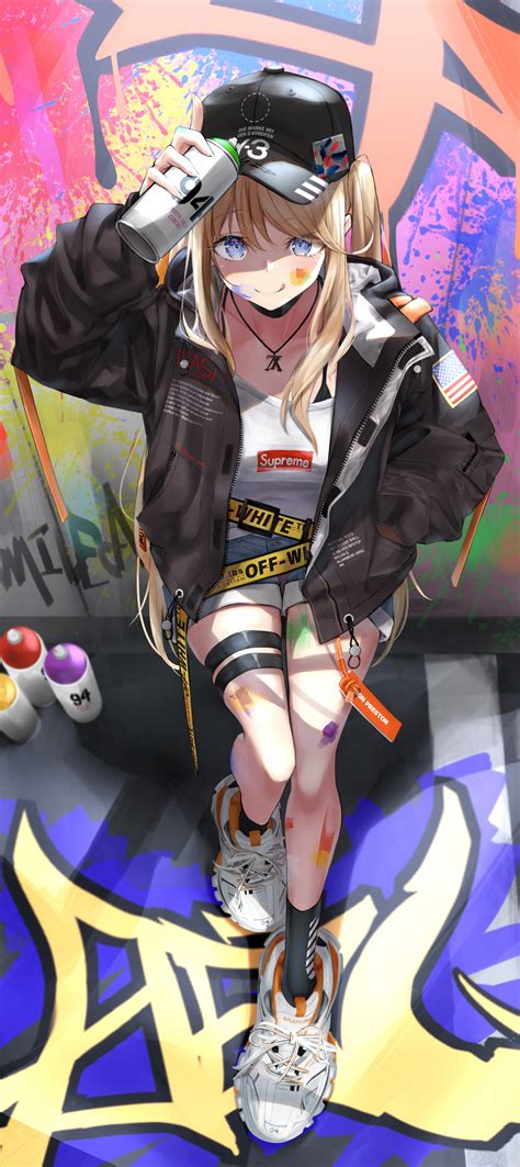 Wallpaper : anime girls, original characters, blonde, blue eyes, graffiti 1824x4093 - richs ...