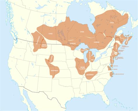 Algonquian language family distribution c. 1600 : r/MapPorn