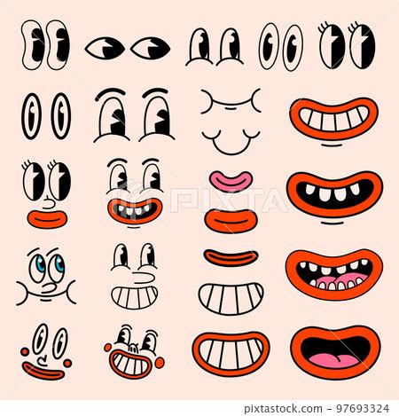 Retro cartoon characters funny faces. Vintage... - Stock Illustration ...