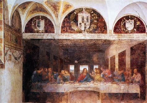 Leonardo da Vinci – Last Supper (1495-98) fresco on the walls of the refrectory of Santa Maria ...