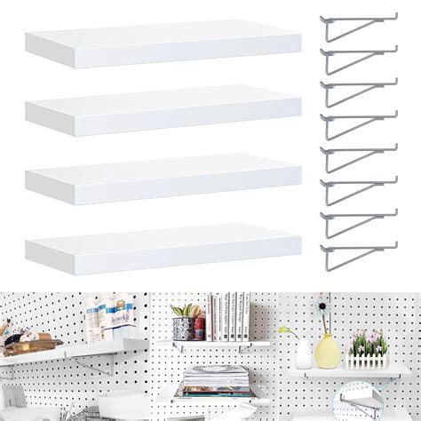 Buy Pegboard Shelves, 4 Pack Pegboard Shelf Brackets with Metal Pegboard Hooks, Heavy Duty Peg ...