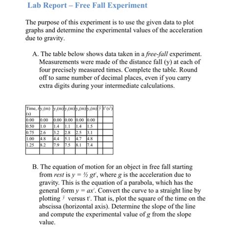 Solved Lab Report – Free Fall Experiment The purpose of this | Chegg.com