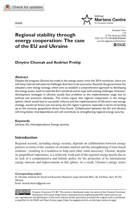 (PDF) Regional stability through energy cooperation: The case of the EU and Ukraine