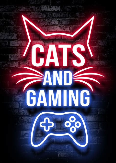 'Cats and gaming cat neon' Poster, picture, metal print, paint by Kitty Kit | Displate