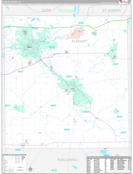 Elkhart County Wall Map Premium Style