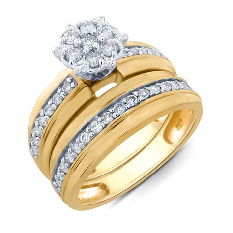 Tradition Diamond 10K Yellow Gold 1/2 CTTW Certified Diamond Bridal Ring Set - Size 7 Only ...