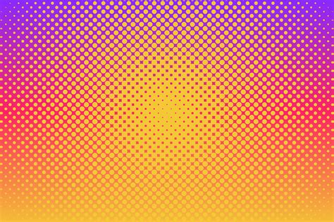 Pink yellow purple pop art background with halftone dots in retro comic style. Vector ...