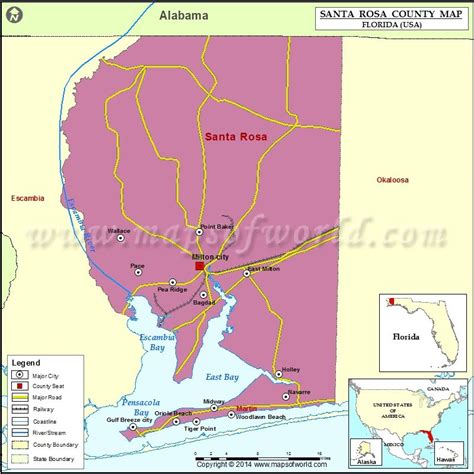 Santa rosa County Map, Florida | County map, Florida county map, Map