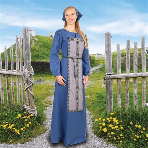 Traditional Blue Cotton Viking Apron Dress - Museum Replicas