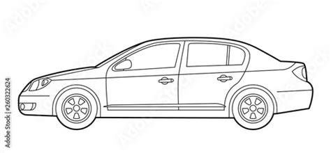 Car line drawing. Sedan transportation vehicle. Outline side view. Website icon. Template for ...