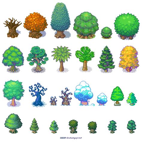 Trees trees trees! | Pixel art games, Pixel art characters, Pixel art landscape