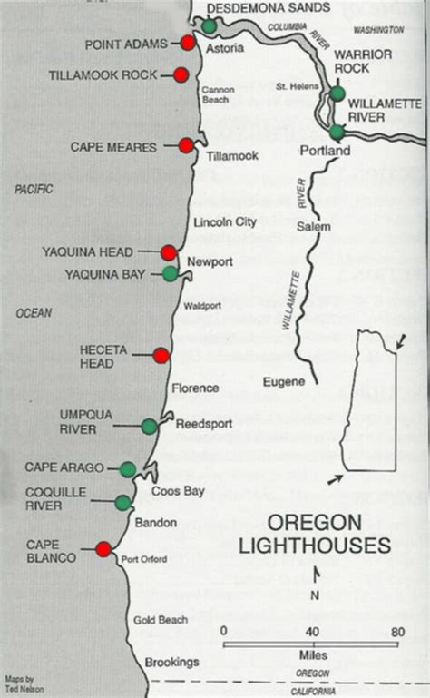 Lighthouses of Oregon Coast Map - Oregon Coast • mappery