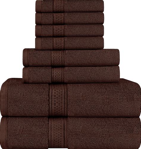 Utopia Towels 8 Piece Dark Brown Towel Set, 2Bath Towel, 2Hand Towel ...