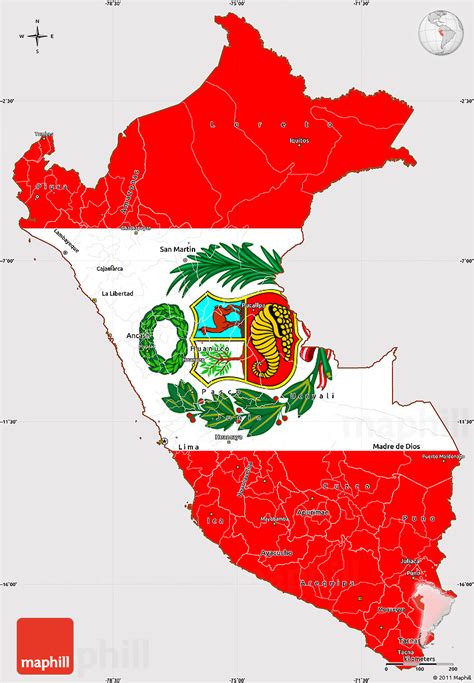 Flag Simple Map of Peru, flag aligned to the middle