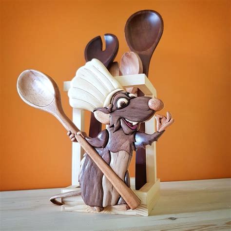 Ratatouille Remy Figurine Food and Wine Kitchen Decor, Ratatouille Decor, Wooden Spoon Holder ...