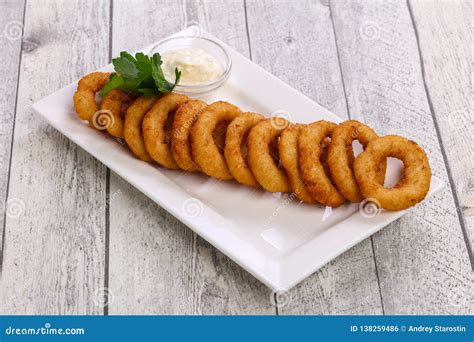 Squid Rings Snack with Sauce Stock Photo - Image of fish, restaurant ...