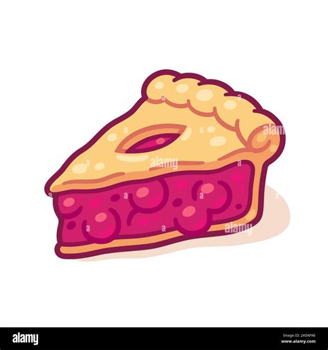 Cute cartoon cherry pie drawing. Hand drawn slice of traditional fruit pie. Isolated vector ...