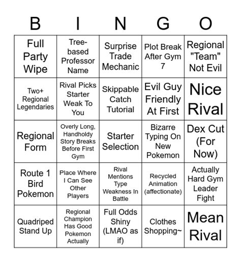 Pokemon Gen 9 Blind Playthrough Bingo Card